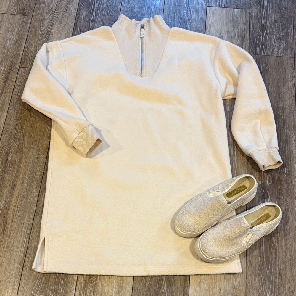 Puma Women's Cream long fleece quarter zip and Nine West sneaker bundle